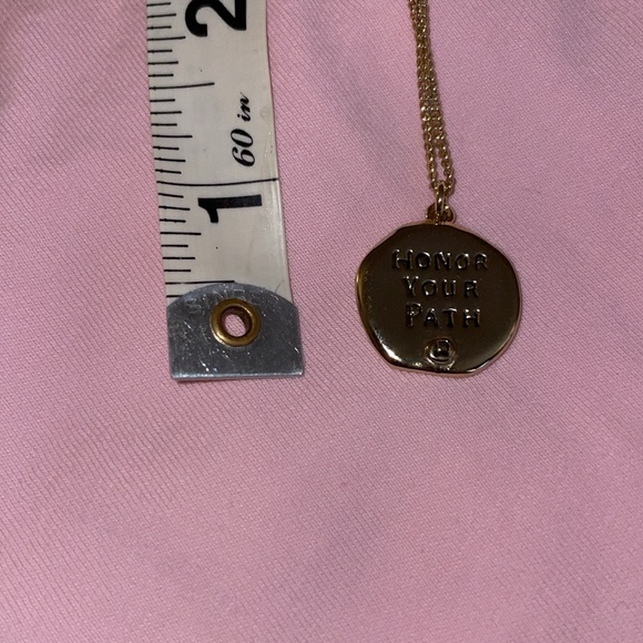 Compass “Honor Your Path” necklace unworn shiny antique bronze finish long chain - Picture 4 of 4